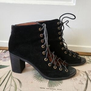 Jeffrey Campbell Cors Black Suede Leather Lace Up Block Heels Size 8